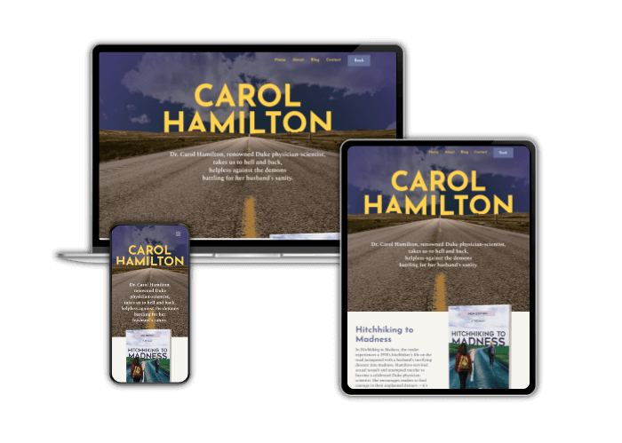 Responsive website design preview on multiple devices for Carol Hamilton's website.