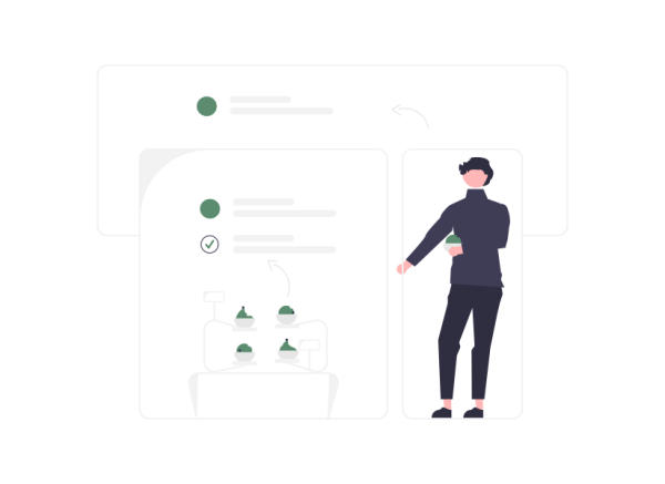 An illustration of a person standing next to a graph.