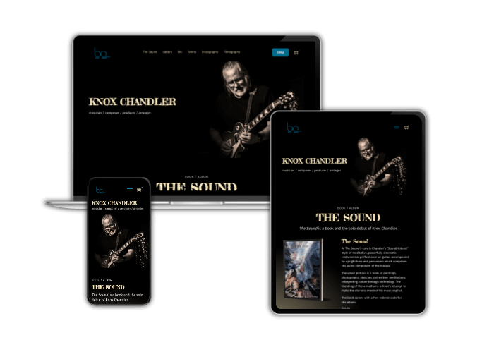 Responsive musician website for Knox Chandler, on various devices.