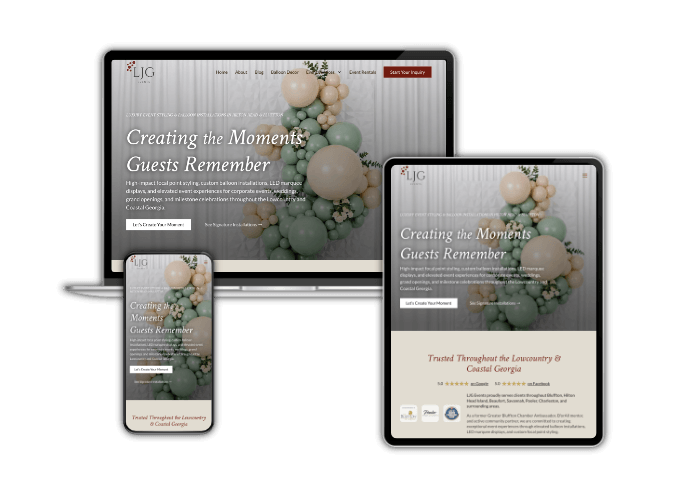 Responsive event decor website on multiple devices