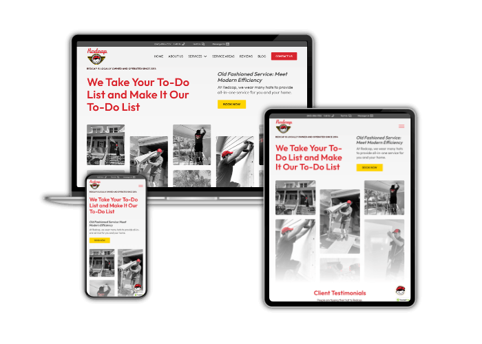 Responsive home services website on laptop, tablet, smartphone