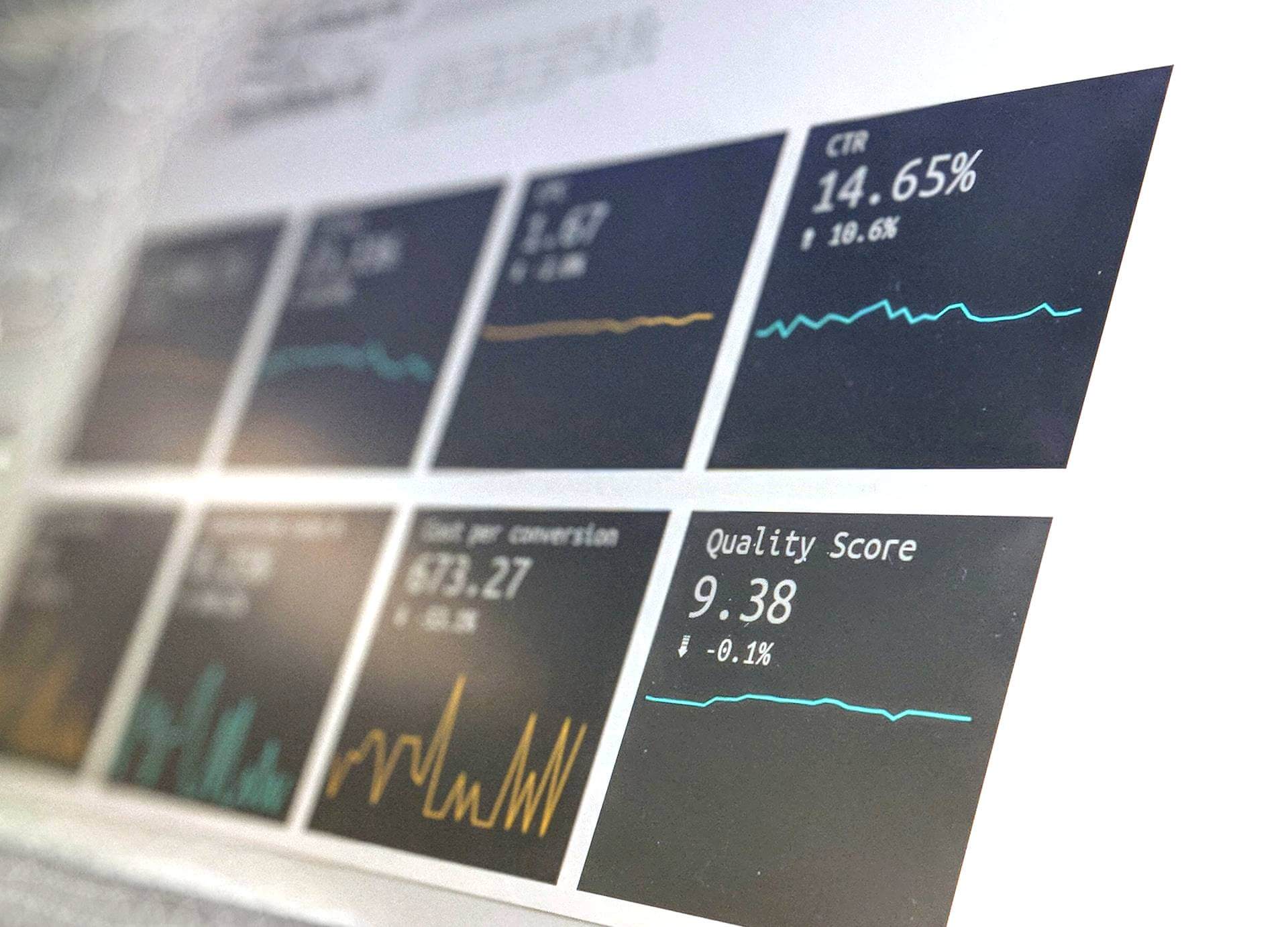 A monitor showing website traffic analytics and conversions.