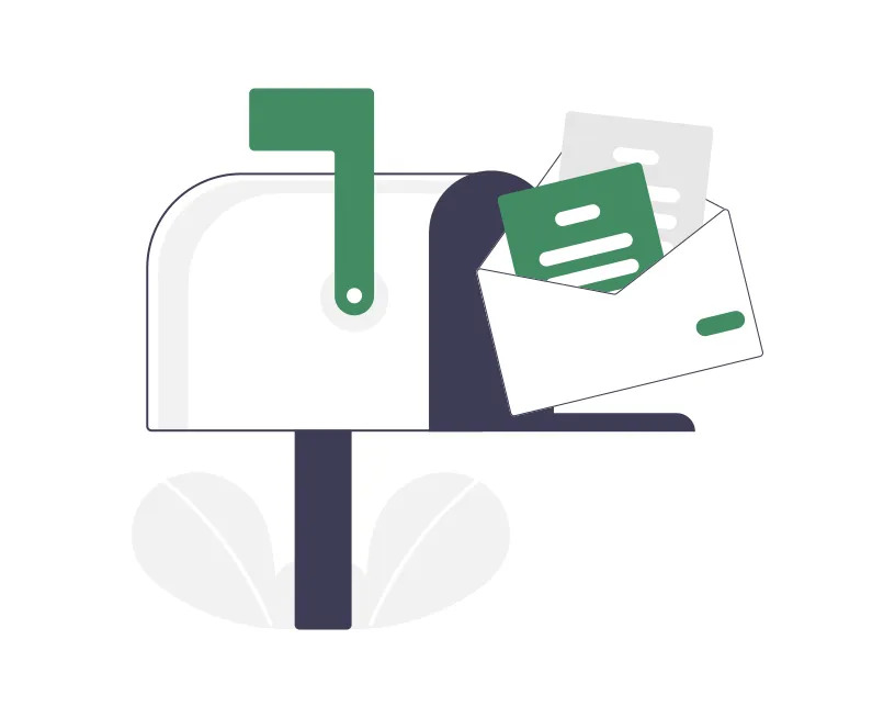Mail overflowing from open mailbox illustration.